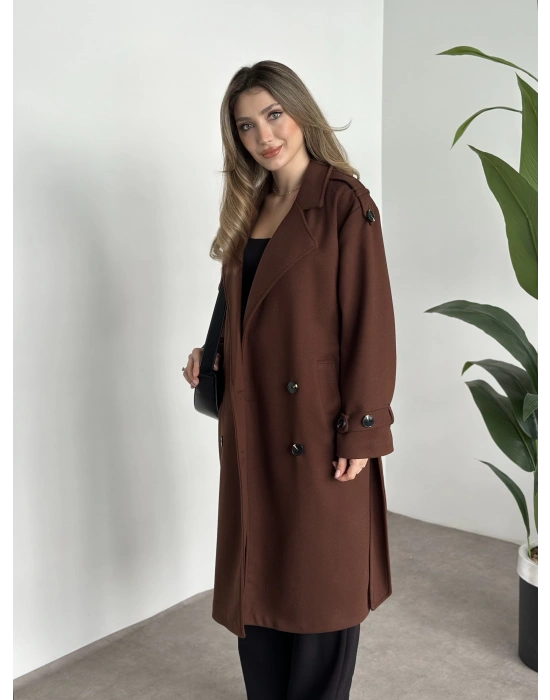 Premium kalite astarlı kaşe kaban kahve