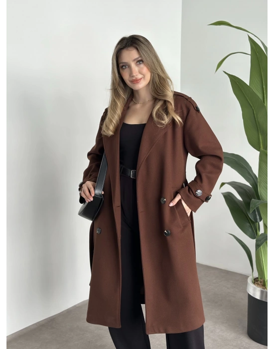 Premium kalite astarlı kaşe kaban kahve