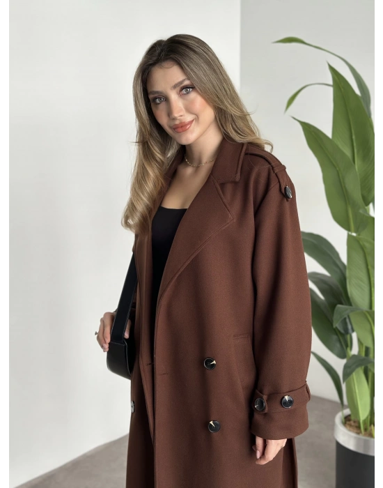 Premium kalite astarlı kaşe kaban kahve