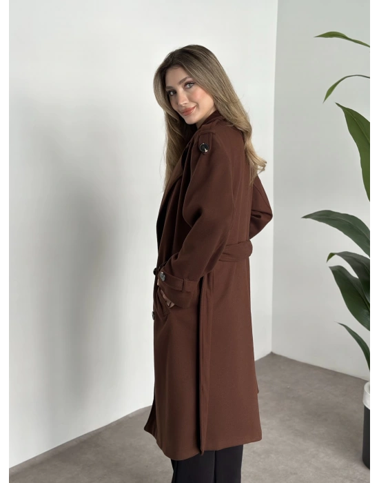 Premium kalite astarlı kaşe kaban kahve