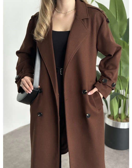 Premium kalite astarlı kaşe kaban kahve