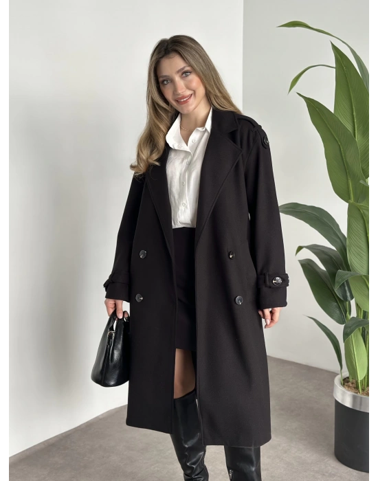 Premium kalite astarlı kaşe kaban siyah