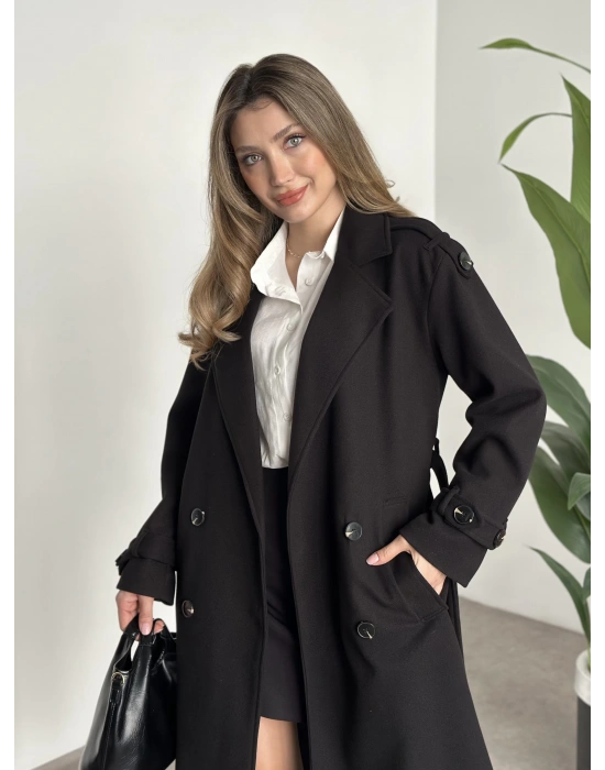 Premium kalite astarlı kaşe kaban siyah