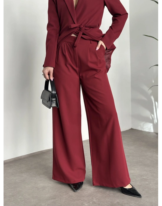 Premium yandan bağlama detaylı double kumaş takım bordo