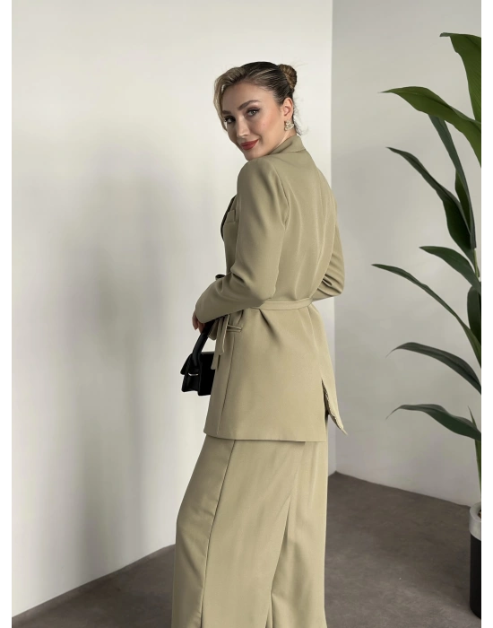 Premium yandan bağlama detaylı double kumaş takım yeşil