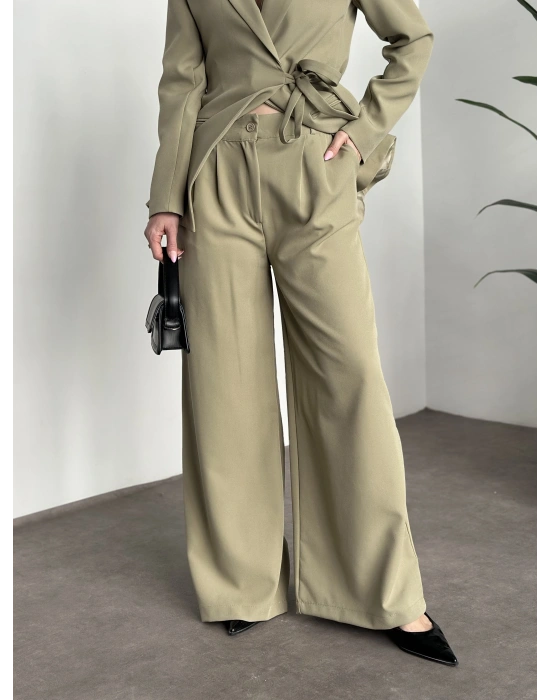 Premium yandan bağlama detaylı double kumaş takım yeşil