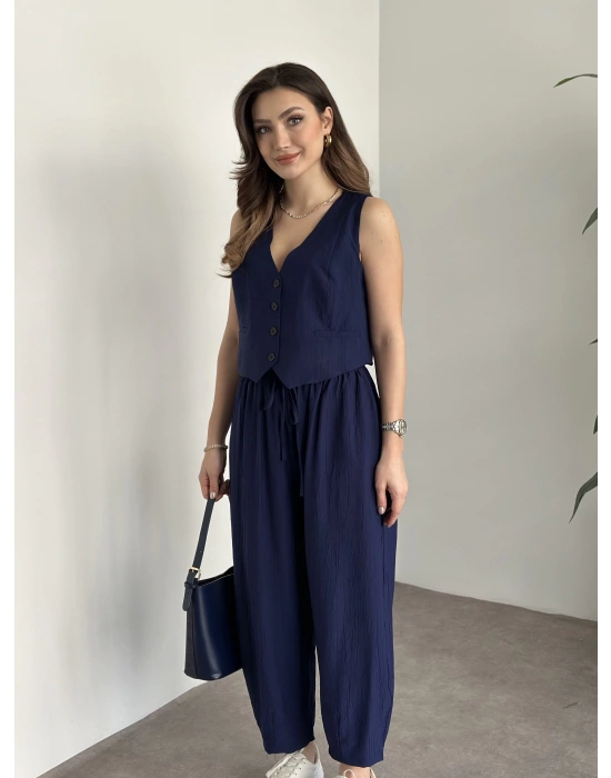 Şalvar kesim pantolon yelekli takım lacivert