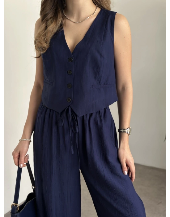 Şalvar kesim pantolon yelekli takım lacivert