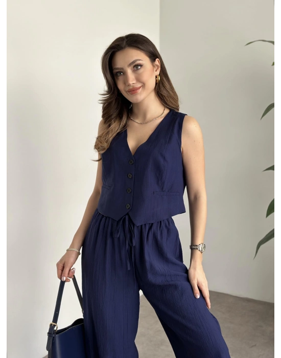 Şalvar kesim pantolon yelekli takım lacivert