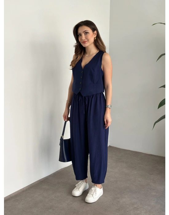 Şalvar kesim pantolon yelekli takım lacivert