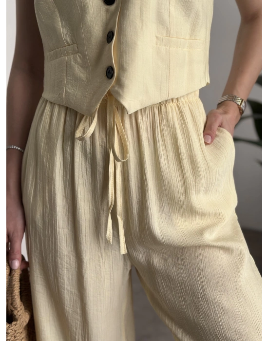 Şalvar kesim pantolon yelekli takım sarı