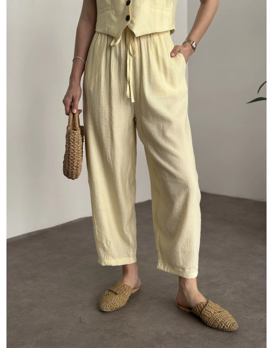 Şalvar kesim pantolon yelekli takım sarı