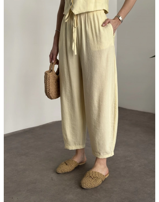 Şalvar kesim pantolon yelekli takım sarı