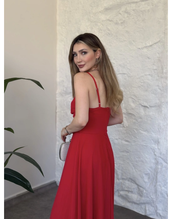 Scarlet drapeli uzun elbise kırmızı