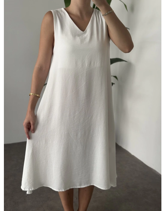 Sıfır Kol Ayrobin Elbise Beyaz