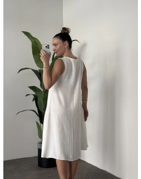 Sıfır Kol Ayrobin Elbise Beyaz