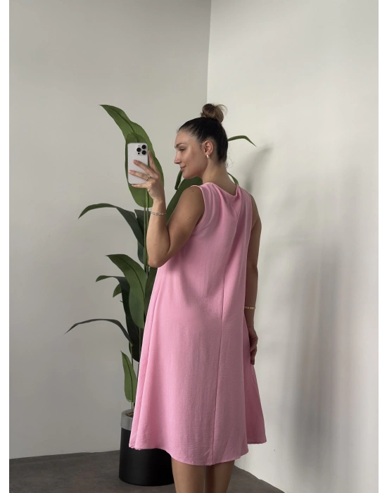 Sıfır Kol Ayrobin Elbise Pembe