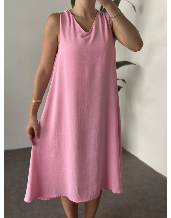 Sıfır Kol Ayrobin Elbise Pembe