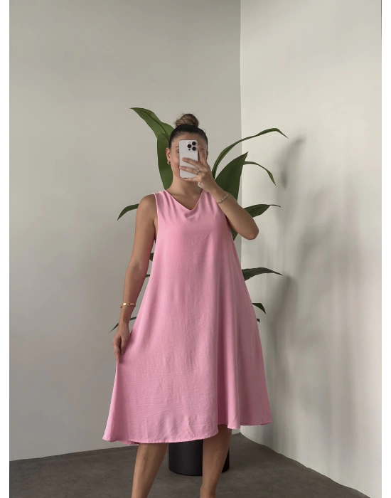 Sıfır Kol Ayrobin Elbise Pembe