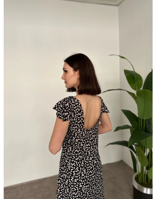 Sırtı Dekolteli Viskon Kumaş Midi Boy Elbise Siyah