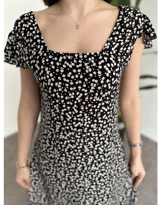 Sırtı Dekolteli Viskon Kumaş Midi Boy Elbise Siyah