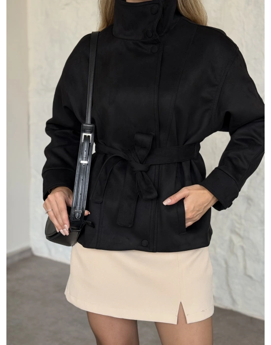 vera kemerli süet ceket siyah