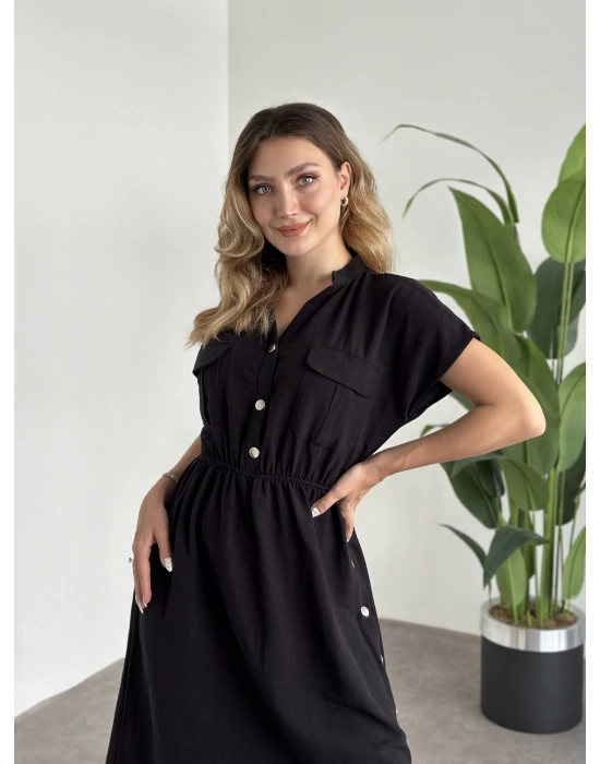 Yanı Çıt Çıtlı Terni Elbise Siyah