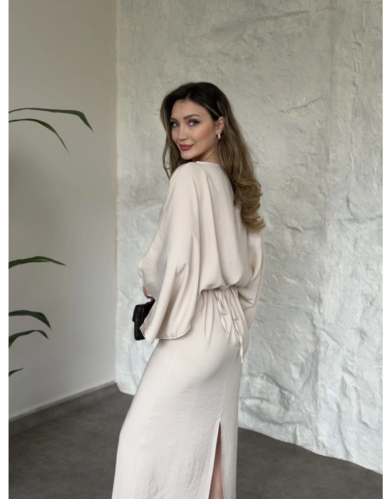 Yarasa kol maxi elbise bej