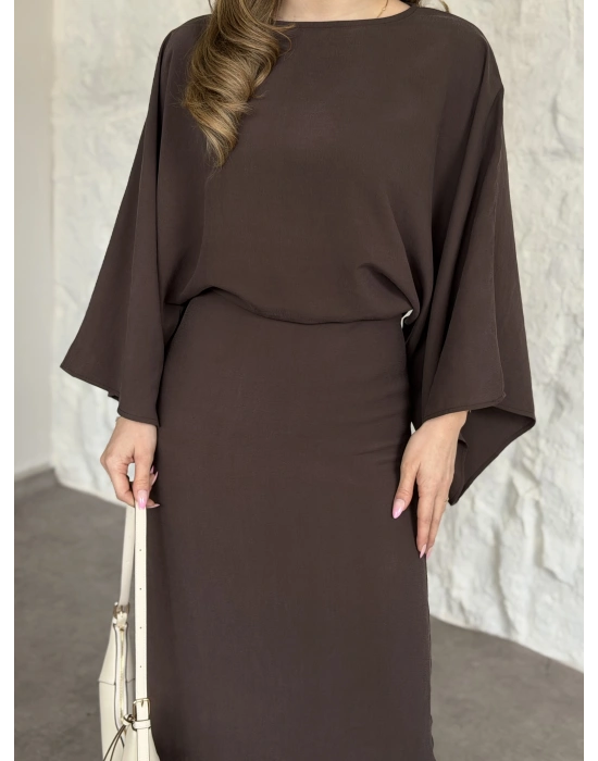 Yarasa kol maxi elbise kahve