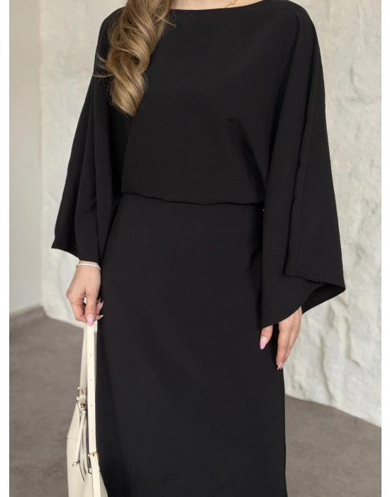 Yarasa kol maxi elbise siyah