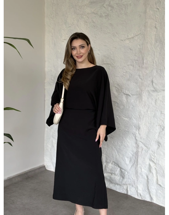 Yarasa kol maxi elbise siyah