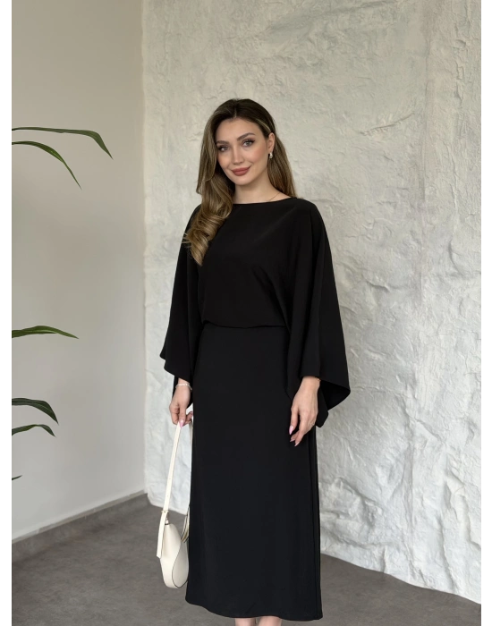 Yarasa kol maxi elbise siyah