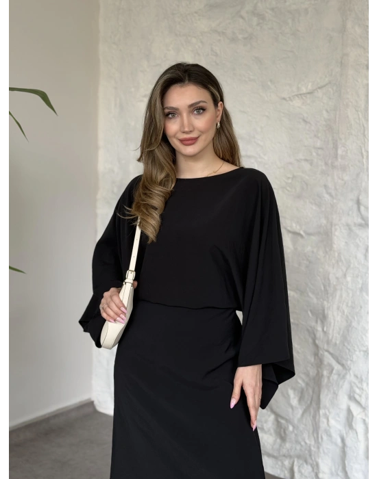Yarasa kol maxi elbise siyah