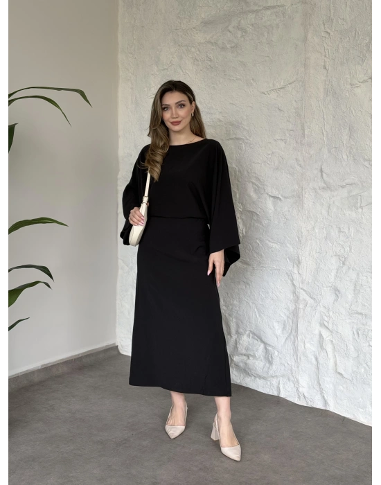 Yarasa kol maxi elbise siyah