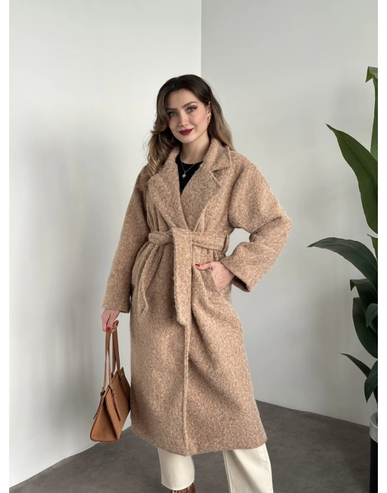 Yün saçaklı kaşe kumaş kemerli pinterest kaban camel