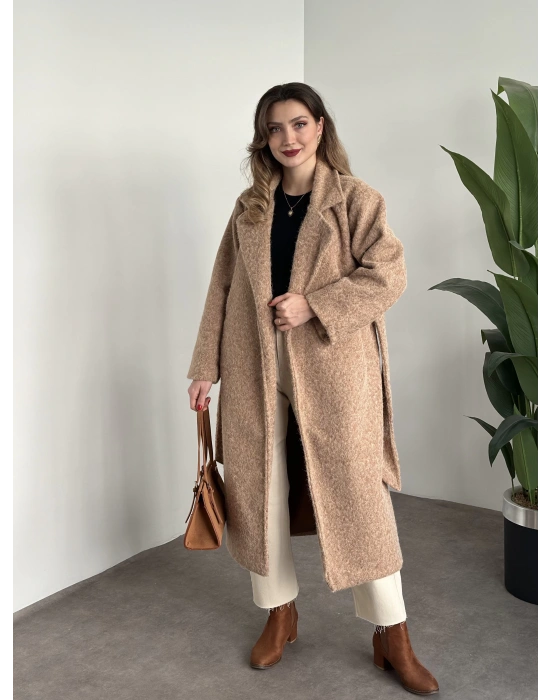 Yün saçaklı kaşe kumaş kemerli pinterest kaban camel