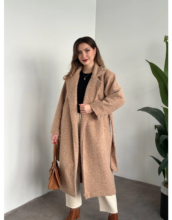 Yün saçaklı kaşe kumaş kemerli pinterest kaban camel