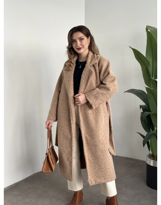 Yün saçaklı kaşe kumaş kemerli pinterest kaban camel
