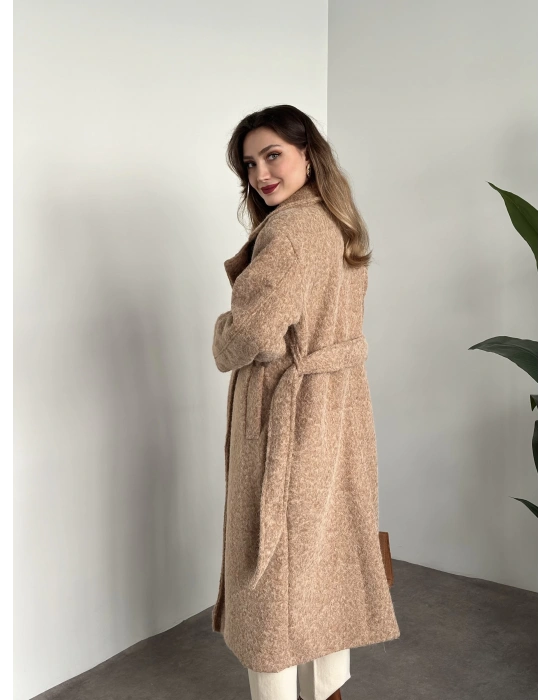 Yün saçaklı kaşe kumaş kemerli pinterest kaban camel