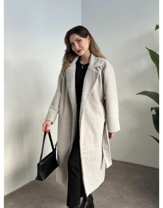 Yün saçaklı kaşe kumaş kemerli pinterest kaban gri