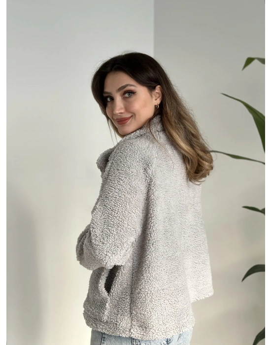 Zr fermuarlı teddy hırka gri