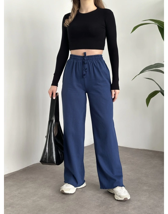 Zr marka etiketli gabardin kumaş kesik paça pantolon İndigo