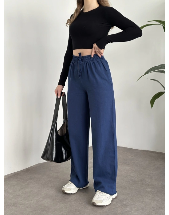 Zr marka etiketli gabardin kumaş kesik paça pantolon İndigo