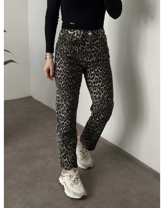 Zr marka kesik paça leopar desen pantolon