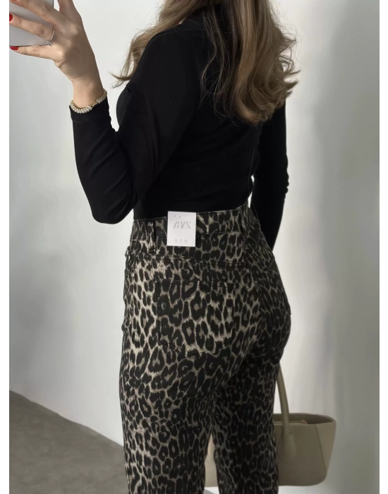 Zr marka kesik paça leopar desen pantolon
