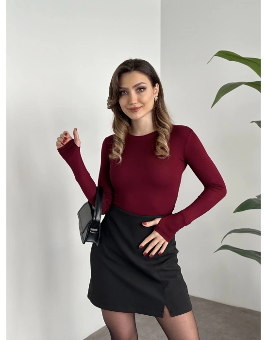 Zr parmak geçirmeli modal kumaş body bordo