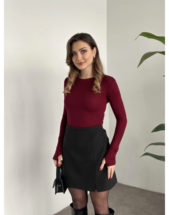 Zr parmak geçirmeli modal kumaş body bordo