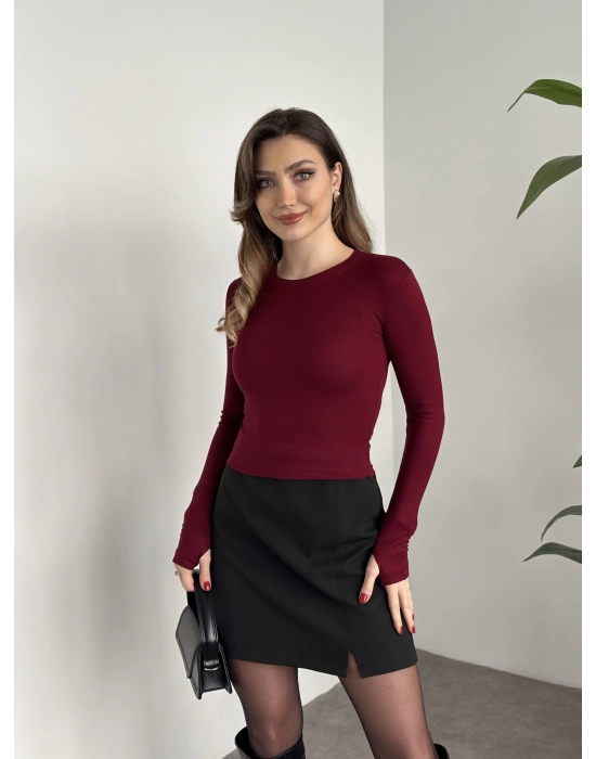 Zr parmak geçirmeli modal kumaş body bordo