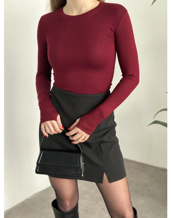 Zr parmak geçirmeli modal kumaş body bordo