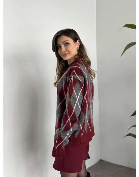 Zr yırtmaç detay şortu etek bordo